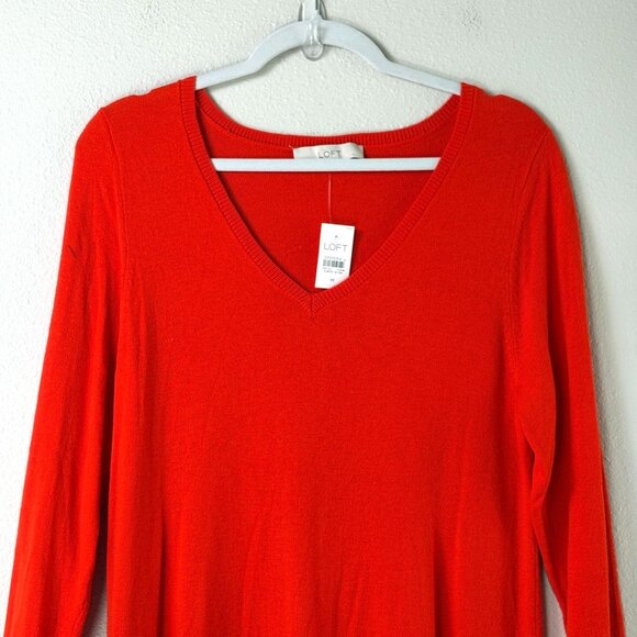 Ann Taylor Loft A Line Sweater Dress Size M Orange V Neck 3/4 Sleeve NWT - Picture 2 of 10
